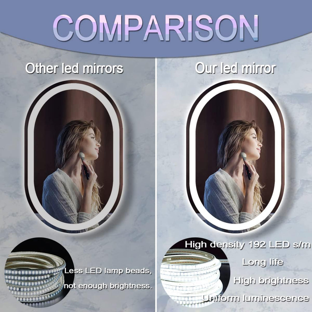 36 x 24 Inch Oval LED Bathroom Mirror with Front Lights Smart Memory 3 Color Adjustable Brightness Anti-Fog 36 Inch Oval Lighted Vanity Mirror for Bathroom Wall Horizontal/Vertical Mounted