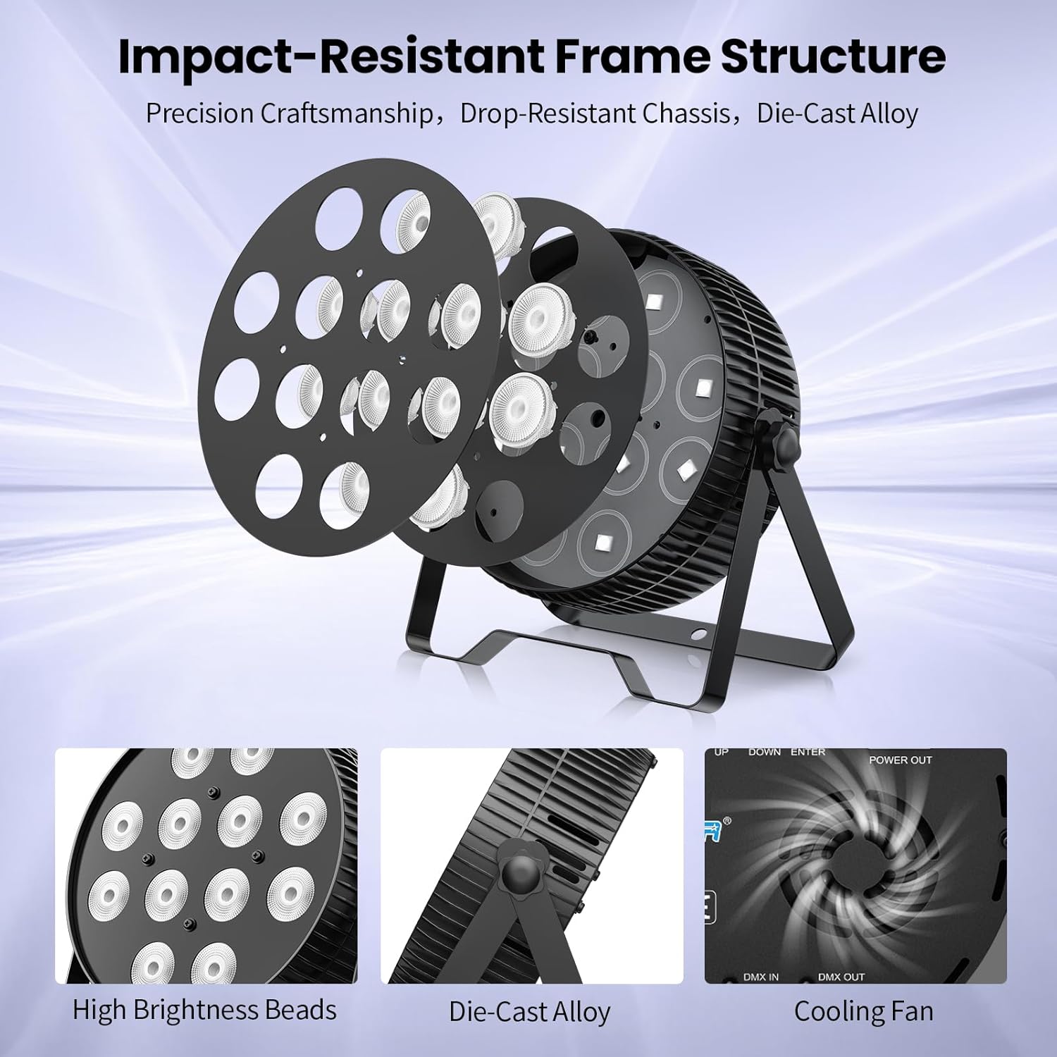 Betopper LED Stage Lights, 12X18W DJ Par Light, RGB+Lime+Amber+UV 6-in-1 Wash/Strobe Effect Stage Lighting, DMX512/Sound Activated Uplighting Lights for DJ, Parties, Concerts, Bars, 4-Pack