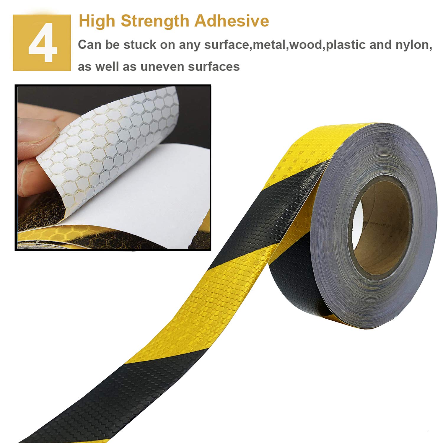 Waterproof Reflective Safety Tape Roll 2" X150' Yellow Black Striped Floor Marking Tape Hazard Caution Warning Tape Auto Truck Self-Adhesive Safety Sticker Strips for Wall Factory Trailer Vehicle