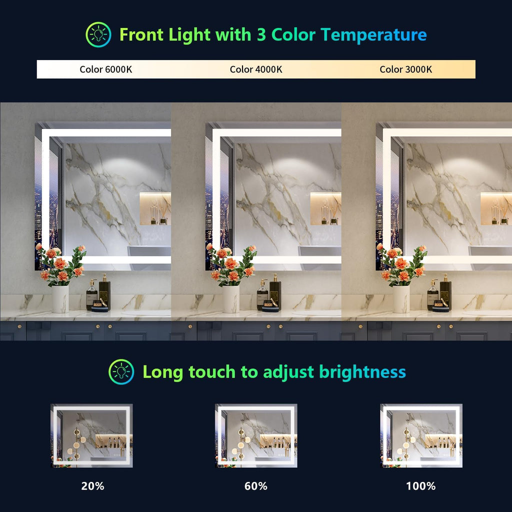 48x38 Inch RGB LED Bathroom Mirror Front Light and RGB Backlit Lighted Vanity Mirror for Bathroom Wall Mounted Dimmable Anti Fog Memory Shatter-Proof IP54 Waterproof Horizontal/Vertical