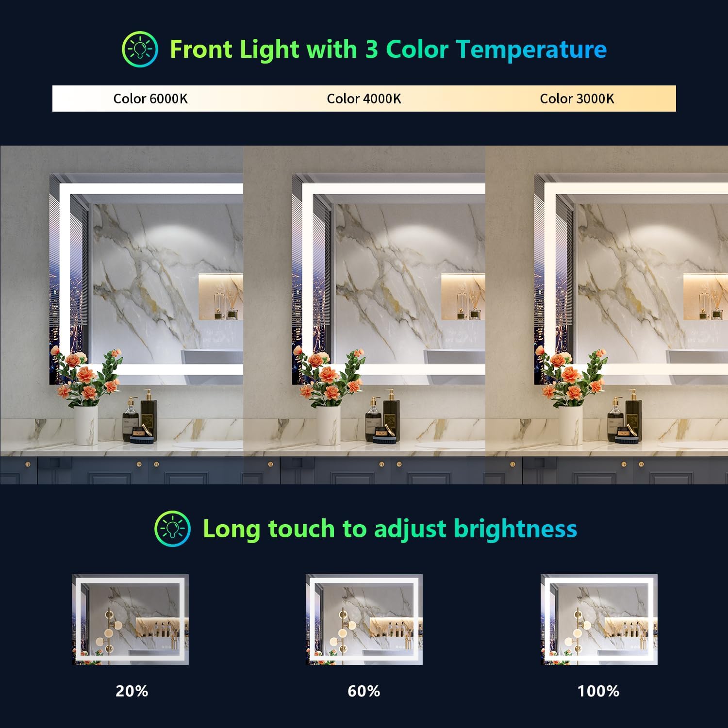 40x32 Inch RGB LED Bathroom Mirror Front Light and RGB Backlit Lighted Vanity Mirror for Bathroom Wall Mounted Dimmable Anti Fog Memory Shatter-Proof IP54 Waterproof Horizontal/Vertical