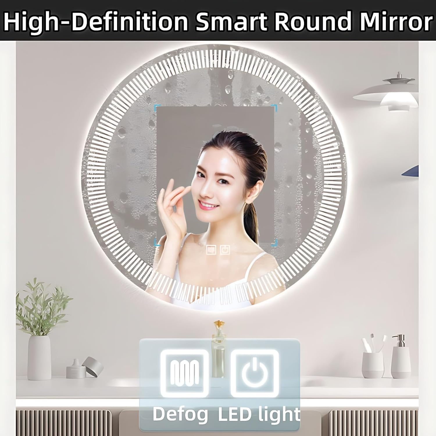 Modern Bathroom Vanity with Sink - Wall Mounted Vanity Cabinet with High-Definition Smart Storage Mirror, Time Display & LED Lights, Defogging | Bathroom Sink Cabinet (Mirror, 64in)