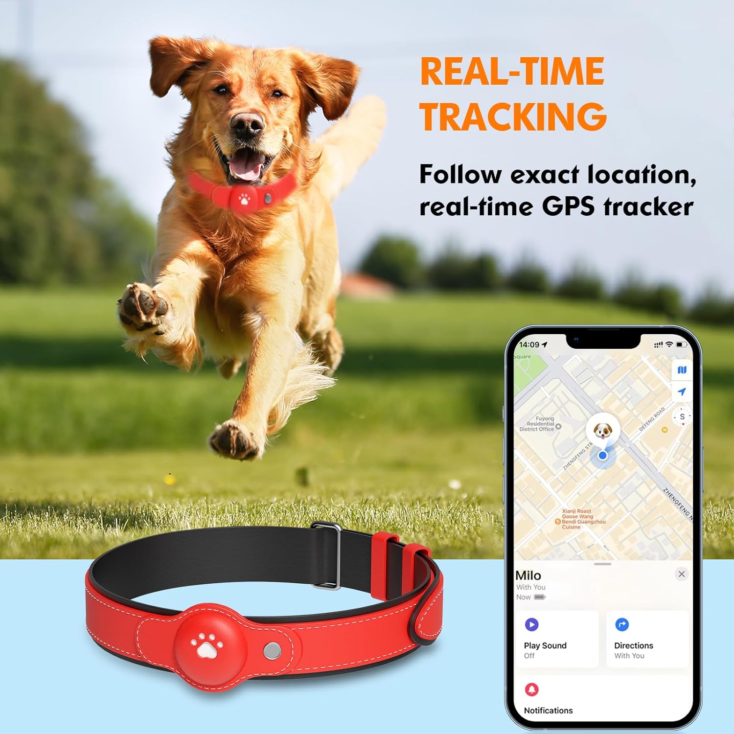 2-in-1 GPS Tracker for Dogs: Smart Collar with Real-Time Location, No Monthly Fee, Unlimited Range (iOS Only) GPS Tracker Dog Collar- Ideal for Small, Medium Large Dogs(Tracker Included)