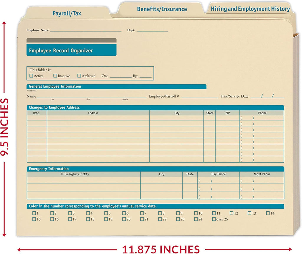 ComplyRight Employee Record Organizer 3-Folder Set | 12” x 9.5” x 1.25” | HR and Employee Management | 25-Set