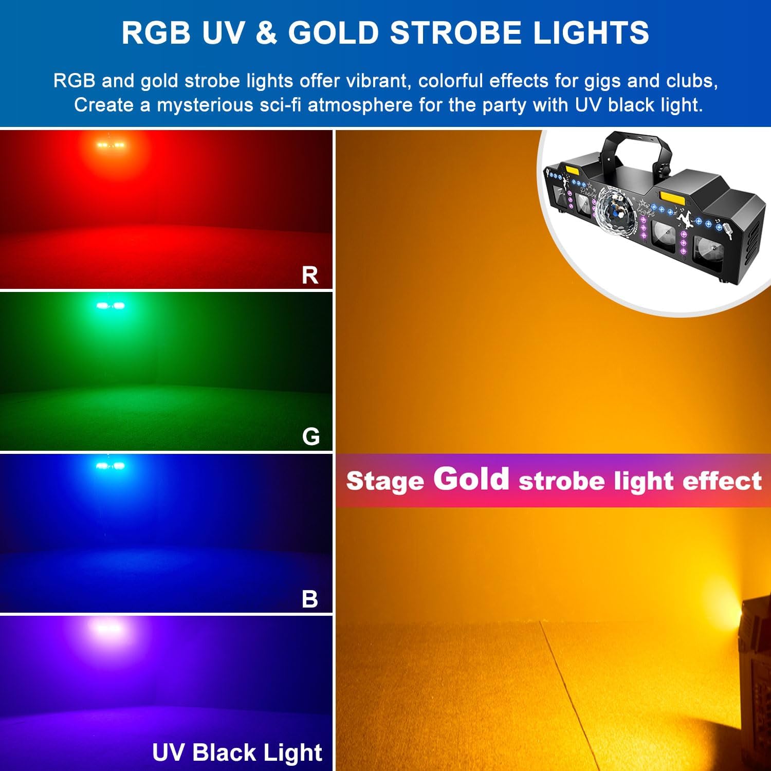7 in 1 Dj Disco Ball Party Lights with DMX512 and Sound Activated LED Strobe Stage Lighting Show for Parties Indoor Dance Dj Party Karaoke Bars Clubs Christmas Halloween Decorations