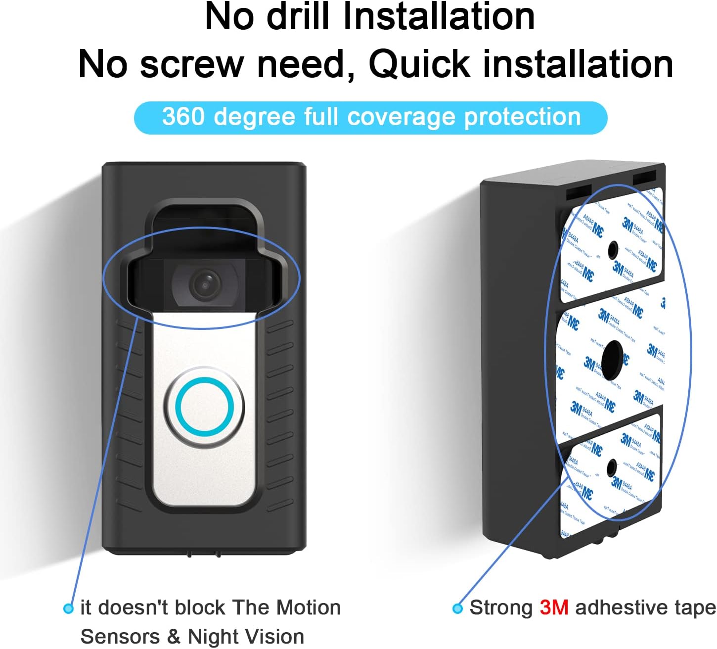 BFYTN Adhesive Mount Compatible with for Video Doorbell No-Drill Mounting Bracket Cover Holder Not Block Doorbell Sensor