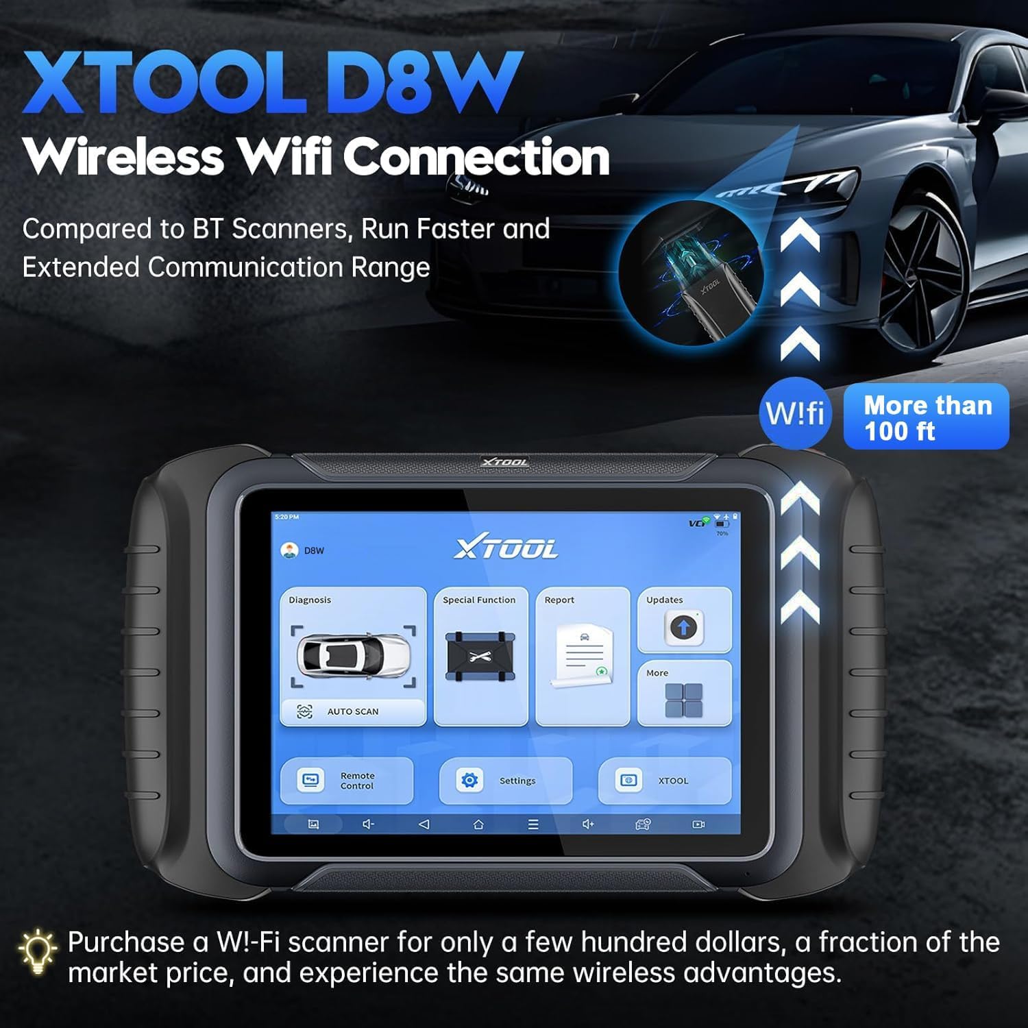 XTOOL D8W OBD2 Scanner Diagnostic Tool Wireless Bidirectional Scan Tool with Topology, ECU C0ding, 42 Reset, Active Tests, Crankshaft Relearn, All System PMI, CANFD/DoIP FCA, 3-Yr Update
