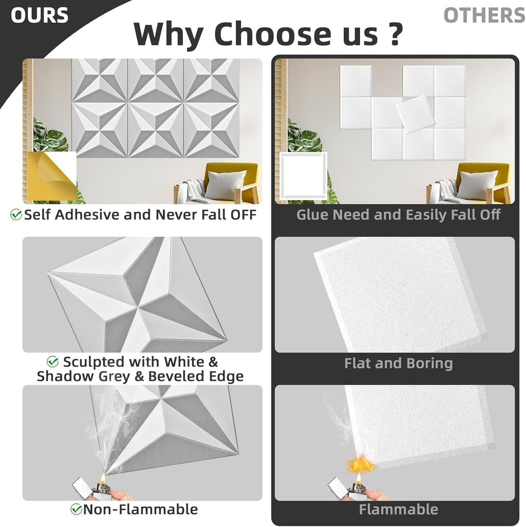 Art3dwallpanels 24" X 24" Acoustic Panels 6 Pack Soundproof Wall Panels Sound Dampening, 3D Wall Decor Absorbing Panels, White and Gray