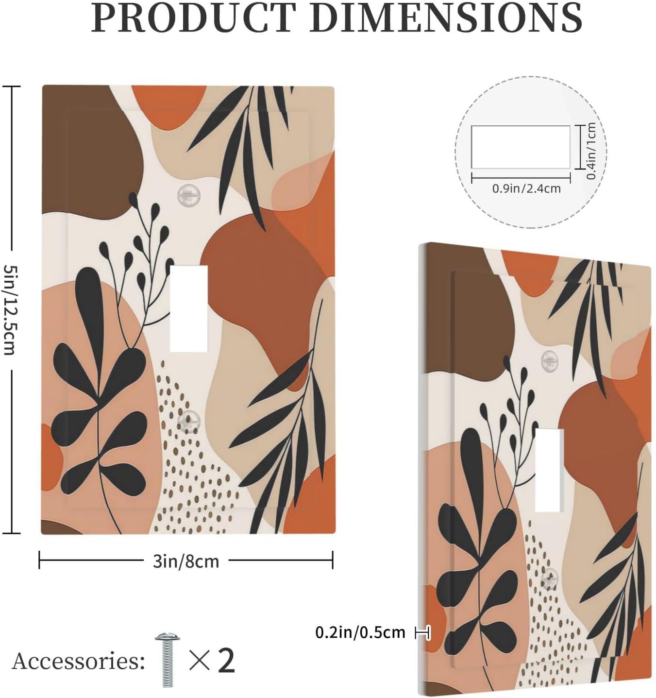 Decorative Light Switch Cover Boho Botanical Orange Green Beige Minimalist 1 Gang Single Toggle Device Electrical Faceplate Switchplates Decorator Outlet Wall Plate for Bedroom living Room