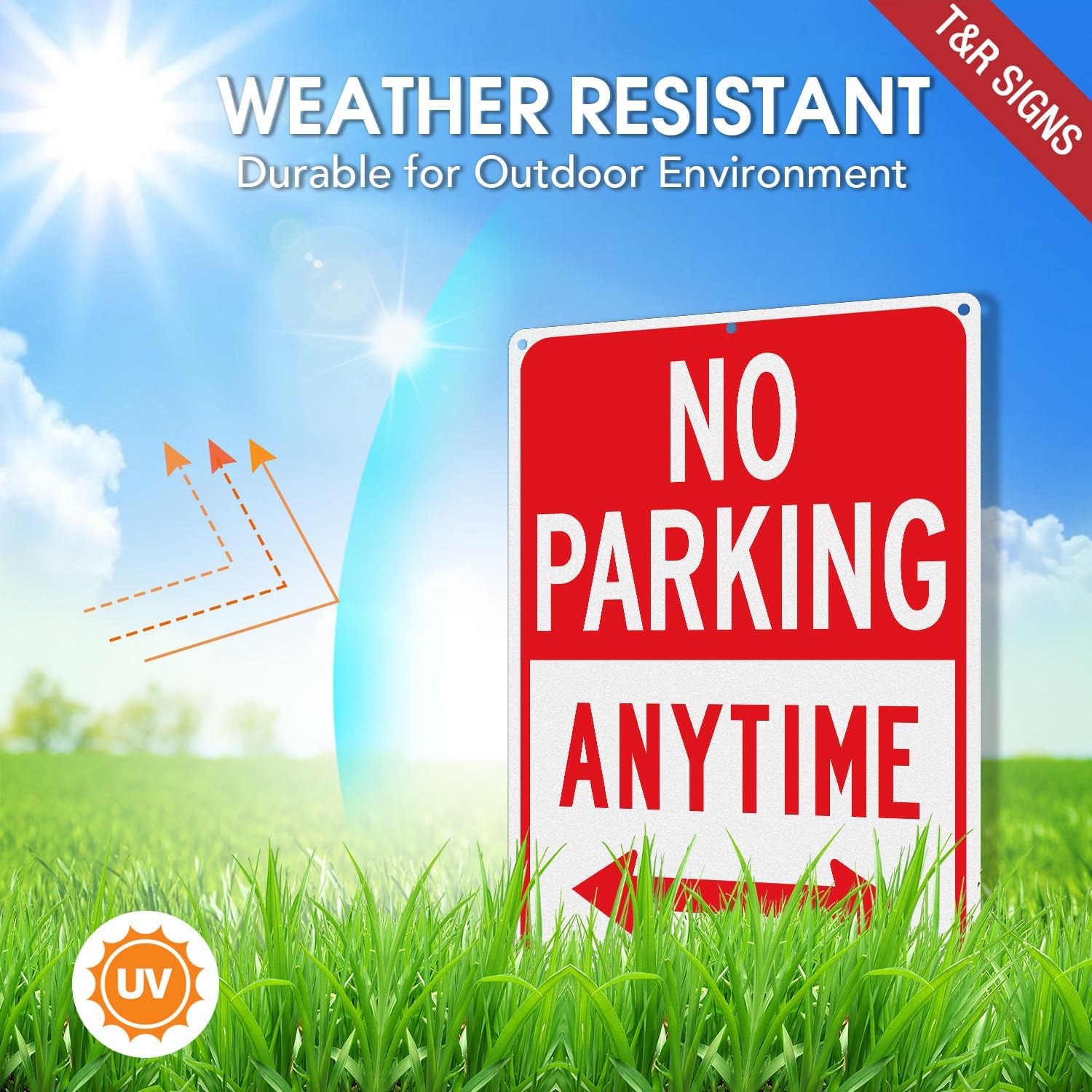 T&R No Parking Anytime Sign - 2 Pack - 14 x 10 Inches Rust Free .040 Aluminum Reflective - UV Protected, Waterproof, Weatherproof and Fade Resistant - 6 Pre-drilled Holes