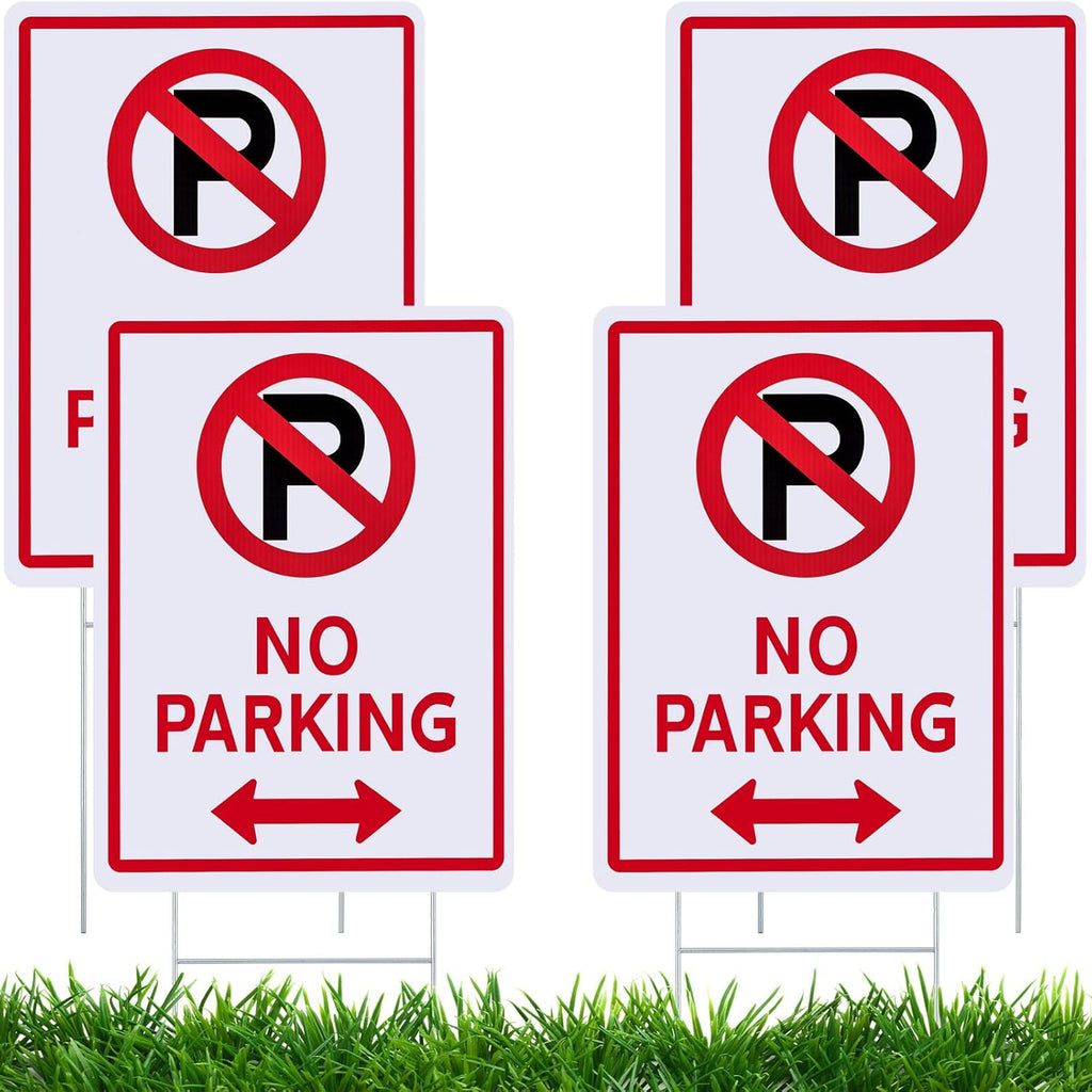 Kigley 4 Pcs No Parking Signs with H Stake 14 x 10" Plastic Waterproof Double Sided No Parking Outside Signs, Weatherproof and Fade Resistant, Easy to Mount