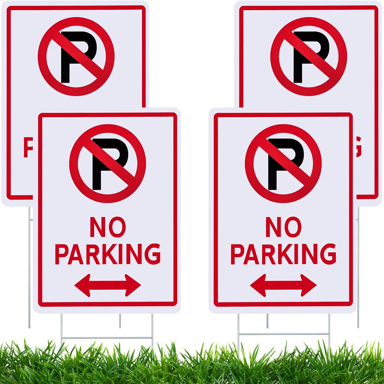 Kigley 4 Pcs No Parking Signs with H Stake 14 x 10" Plastic Waterproof Double Sided No Parking Outside Signs, Weatherproof and Fade Resistant, Easy to Mount
