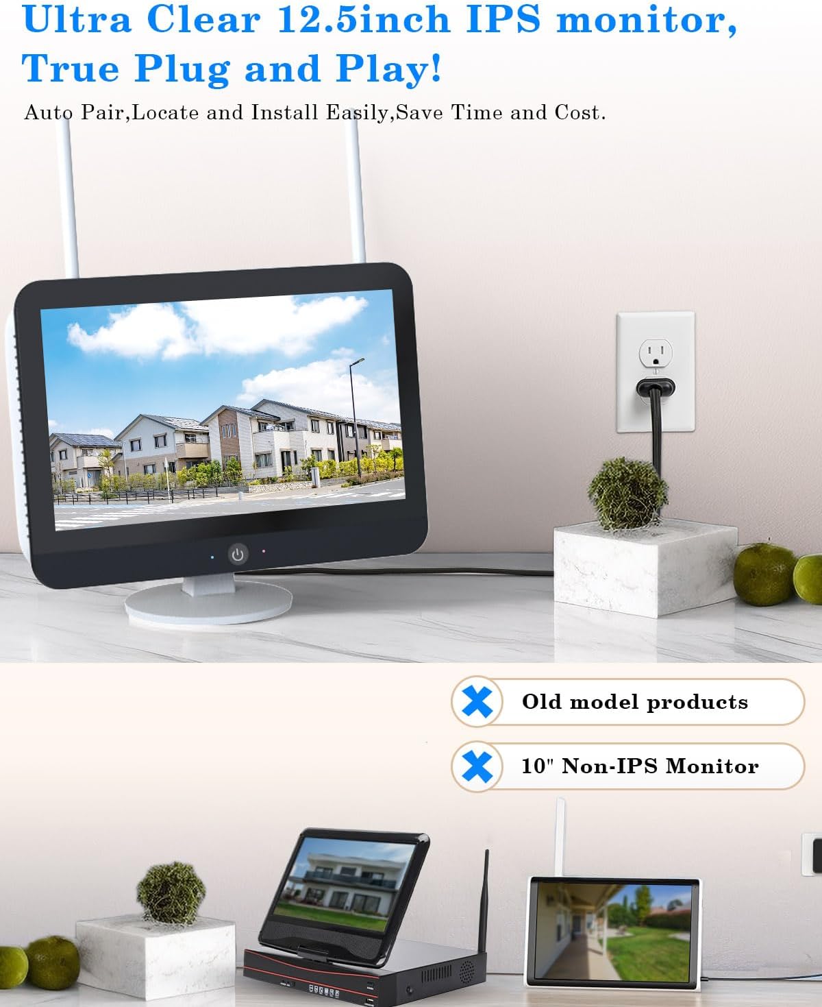 [Dual Lens 2K+2K&10X Zoom] Home Wireless Security Camera System with 12.5" LCD Monitor Outdoor, 10CH Kit 4PCS House WiFi Camera 1TB HDD