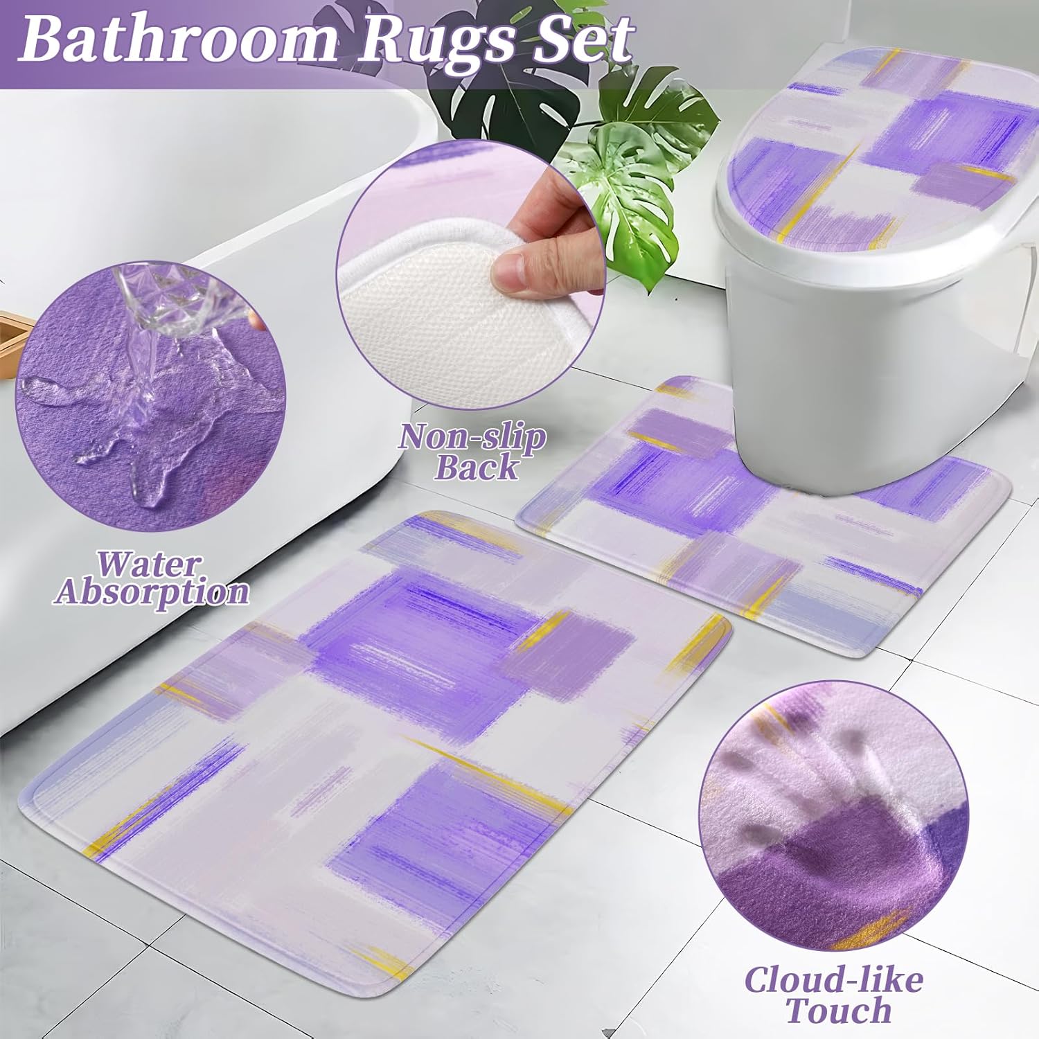 Bathroom Accessories Set - 26PCS Purple Bathroom Set, Bathroom Accessory Set with Shower Curtain and Rugs and Bathtub Mats for Home