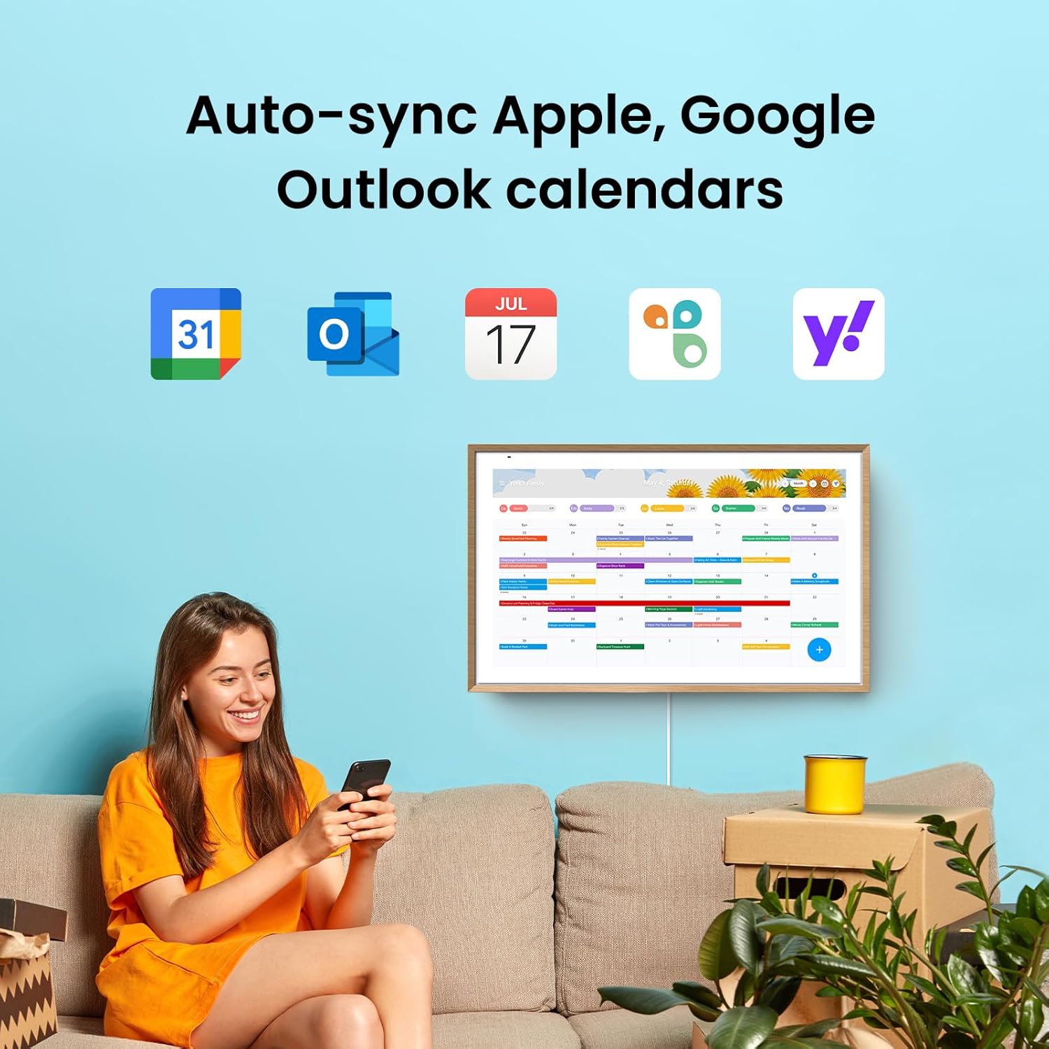 ApoloSign 15.6-inch Digital Calendar: Dual Mode Calendars with Google Play & Multi-calendar Sync, Electronic Planner & Chore Chart, Smart Touchscreen, Interactive Display for Family Schedules (Teak, 15.6")