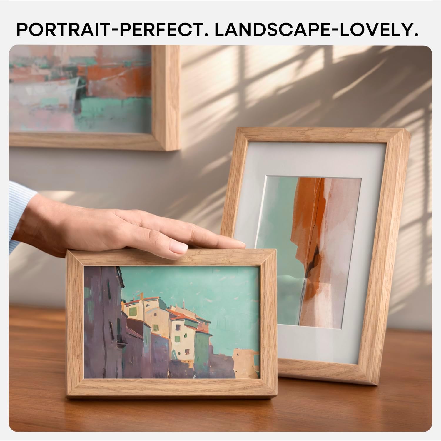 Homeforia 6x6 Picture Frames Wood, High-End Natural Oak 6 x 6 Square Frames with Mat 4 by 4 inch Photo, 6by6 Light Wooden Frames Matted to 4x4 Print, Tabletop Frame, Tempered Glass, Wall Kit, Set of 1