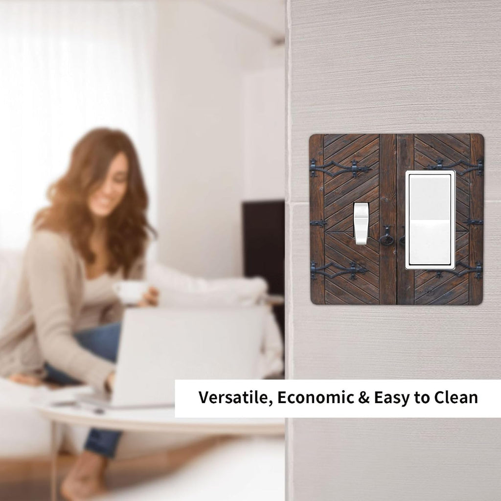 Decorative Outlet Covers Vintage Brown Wood Barn Door 2 Gang Wall Plate Single Toggle 1 Rocker Light Switch Cover Switch Plate Covers for Farmhouse Bedroom Home Decor