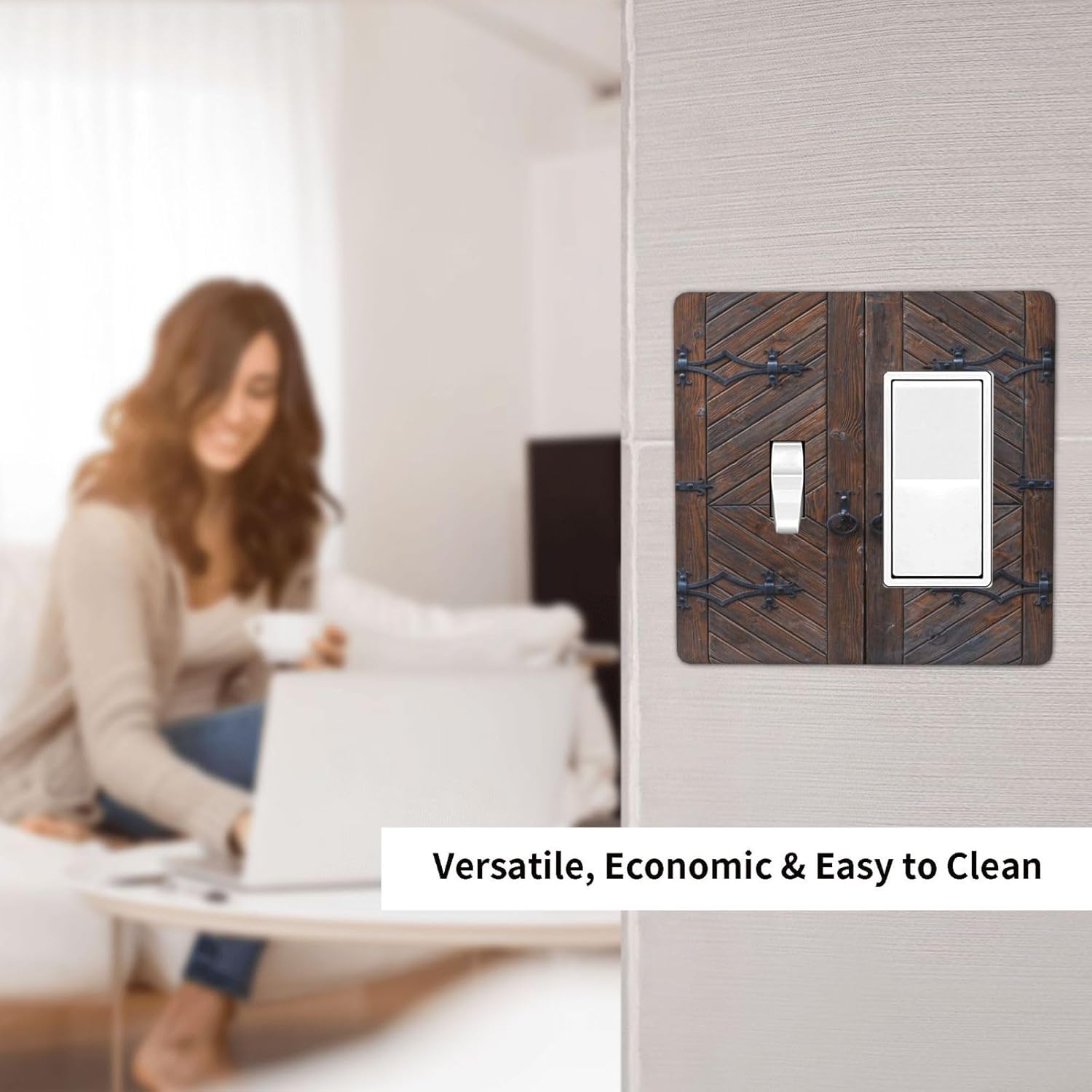 Decorative Outlet Covers Vintage Brown Wood Barn Door 2 Gang Wall Plate Single Toggle 1 Rocker Light Switch Cover Switch Plate Covers for Farmhouse Bedroom Home Decor