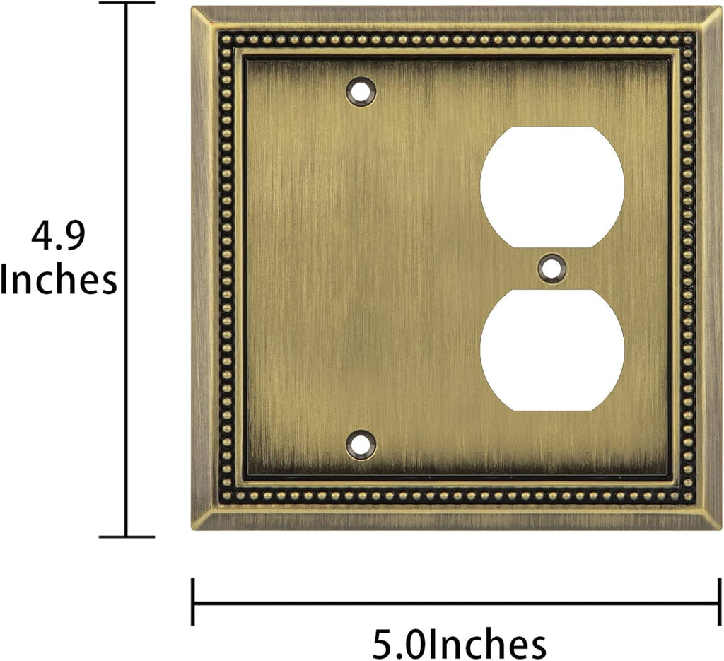 Henne Bery Sunken Pearls Heavy Duty Decorative Wall Plate Switch Plate Outlet Cover (Blank/Duplex, Antique Brass)