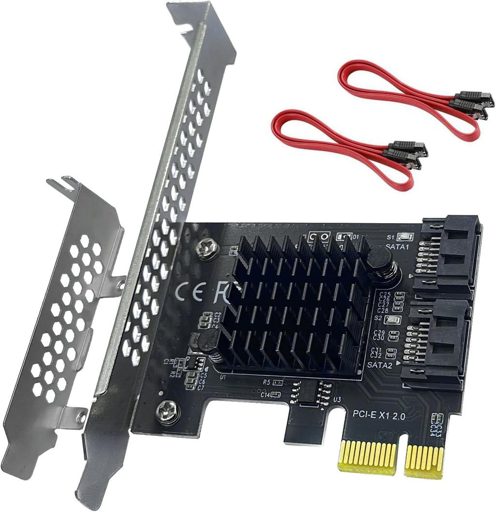 PCIe to SATA3.0 Expansion Card - ASM1061 2-Port 1X Controller | 6Gbps High-Speed Transmission | Hot-Swappable | Compatible with SSD/Mobile Hard Drives | for Windows, Mac, Linux