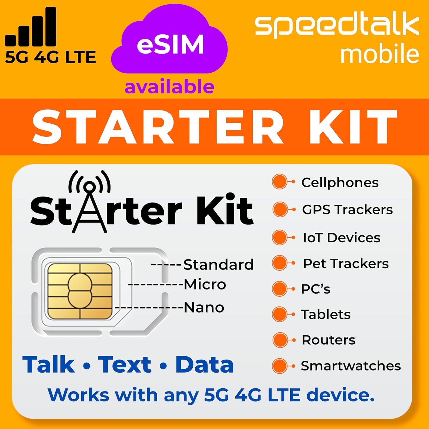 SpeedTalk Mobile SIM Card Starter Kit, Smartphone Cell Phone, GPS Tracker and IoT, Plan Starting at $5 Prepaid, Data, Talk and Text, High Speed 5G 4G LTE, Android iOS, USA, 3 in 1 SIM Kit