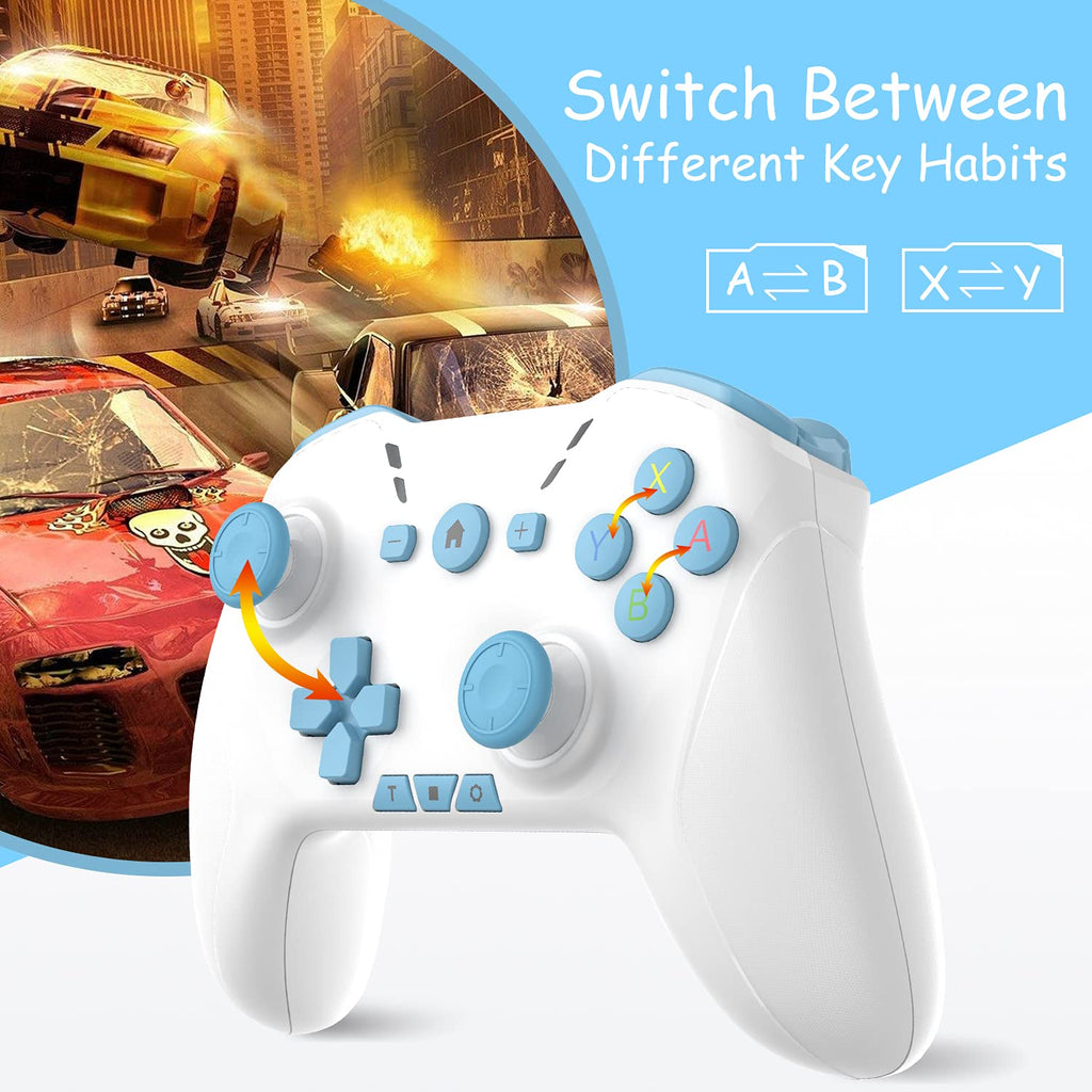 Bluetooth Controller for Switch/Mac/PC/Steam/Mobile Phone/iOS/Android//TV/iPad/Table/Apple Arcade MFi Games, switch pro controller wireless with Adjustable Dual Motion,Turbo,Macros,6-Axis,Wake Up for Black Myth: Wukong (Black) (Purple) (Light White Blue)