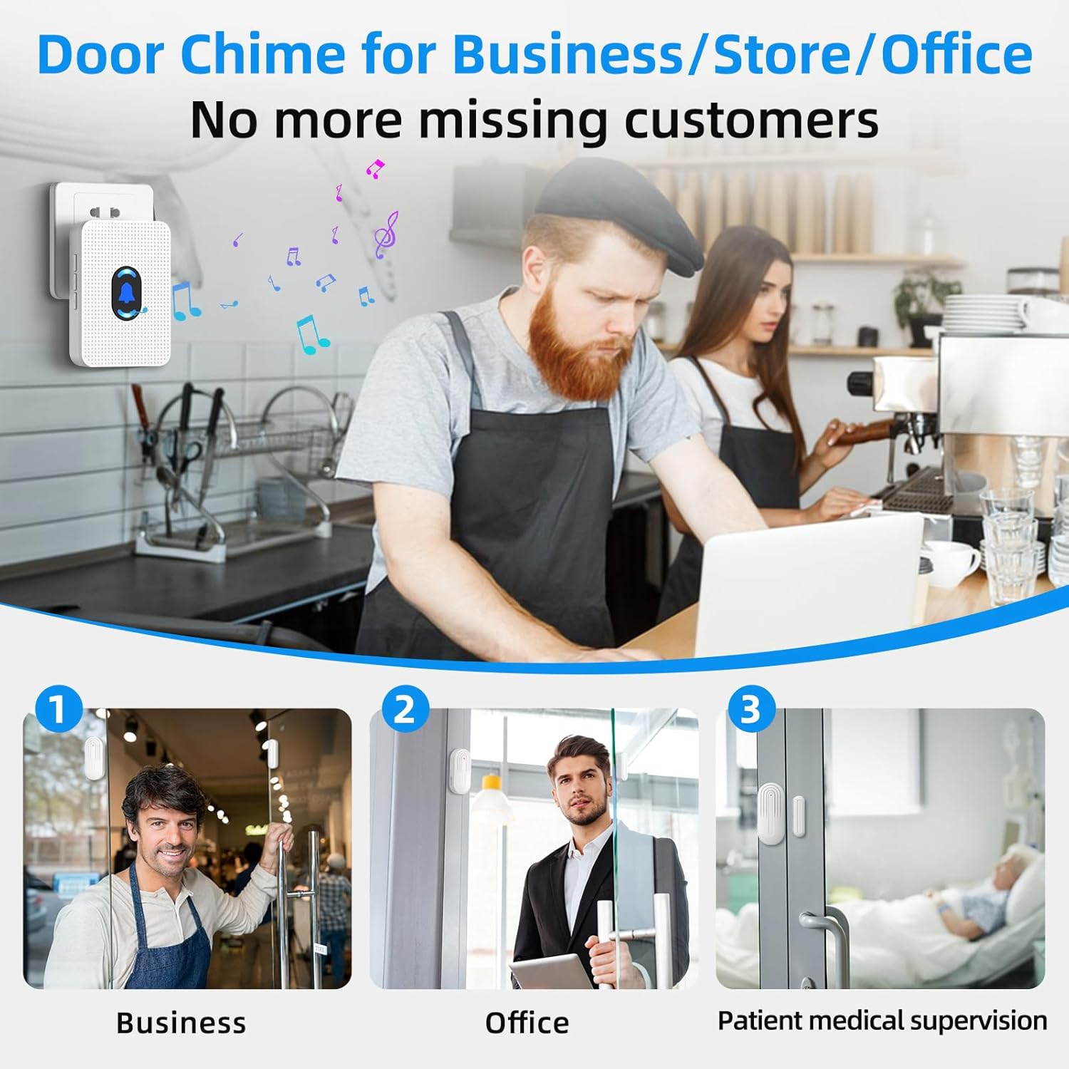 Door Chime, Daytech Wireless Door Sensor Chime When Door Opens, 800ft Range, 20 Chimes, 5 Volume Levels, Mute Mode, LED Indicator for Home/Business/Kids, Door Ringer Alert 1 Sensor + 2 Receivers