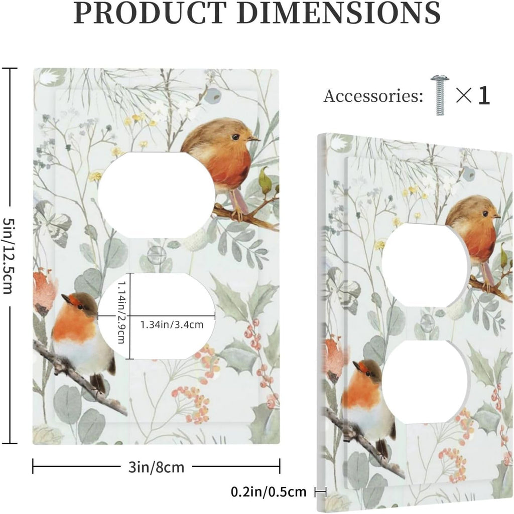 Outlet Covers Red Floral Berries Colorful Bird Plant 1 Gang Duplex Light Switch Cover Decorative Switch Plates Electrical Receptacle Faceplate Wall Plate For Bed Room Living Room Decor