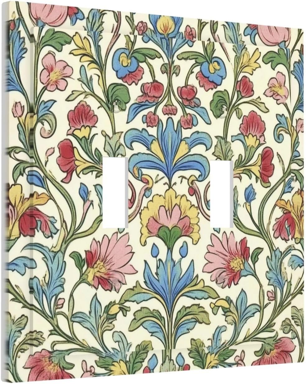 Decorative Switch Plates Boho Red Floral Morris Plant Leaves 2 Gang Double Toggle Outlet Light Switch Cover Wall Plate Electrical Faceplate For Farmhouse Cabin Decor
