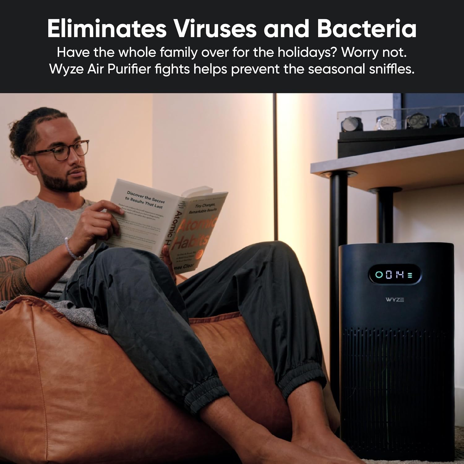 Wyze Air Purifier with Allergen Filter(Standard), for Home Large Room, HEPA 13, 21db Quiet Sleep Mode, 550 sq ft, Remove 99.97% Pet Hair, Pollen, Dust, Dander, Smoke, Smart WiFi Alexa Google, Black
