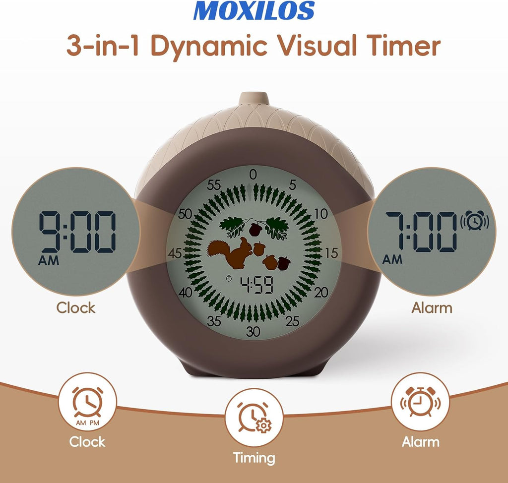 Visual Timer for Kids, 299-Minute Cute Kids Squirrel Timer with Eye-Protection Screen & Protective Case, Homeschool Supplies Study Teaching Time Management Tool