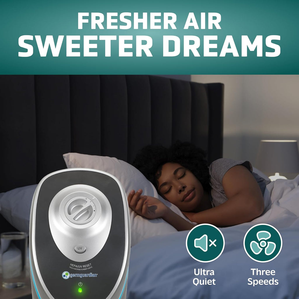 GermGuardian 3-In-1 HEPA Air Purifier for Home, Large Rooms Up To 915 Sq. Ft. with HEPA Air Filter, UV-C Light & Odor Reduction, AC5000E, 28" Tower, Gray