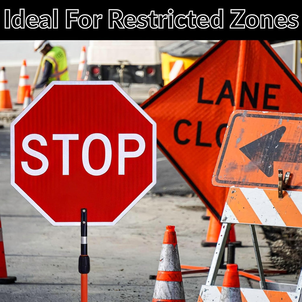 BESEA 18 Inch Handheld STOP & SLOW Sign, Double-Sided Reflective Paddle for Traffic Control, School Crossings, Construction Zones,Caution Areas Durable Non-Telescopic Handle, High-Visibility Safety Sign
