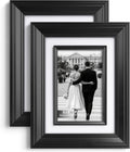 Yaetm 6x8 Black Picture Frame with Decorative Inner Frame & Tempered Glass, Display 4x6 Photos with Mat - Portrait or Landscape - Tabletop & Wall Mount for Office & Home Décor (Black, 2 Pack)
