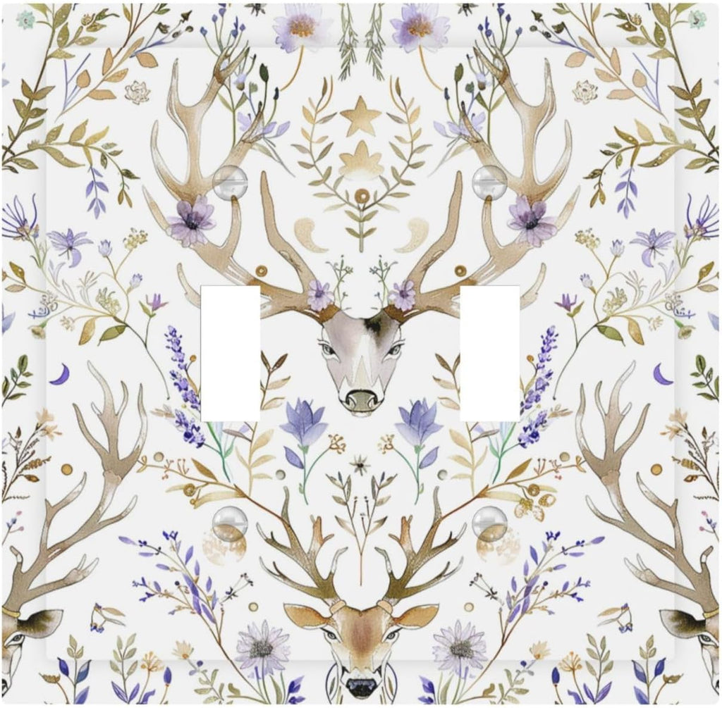 Decorative Switch Plates Gothic Retro Floral Damask Elk Wild Flower 2 Gang Double Toggle Outlet Light Switch Cover Wall Plate Electrical Faceplate For Bed Room Living Room Decor