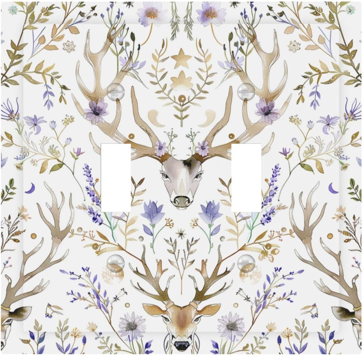 Decorative Switch Plates Gothic Retro Floral Damask Elk Wild Flower 2 Gang Double Toggle Outlet Light Switch Cover Wall Plate Electrical Faceplate For Bed Room Living Room Decor
