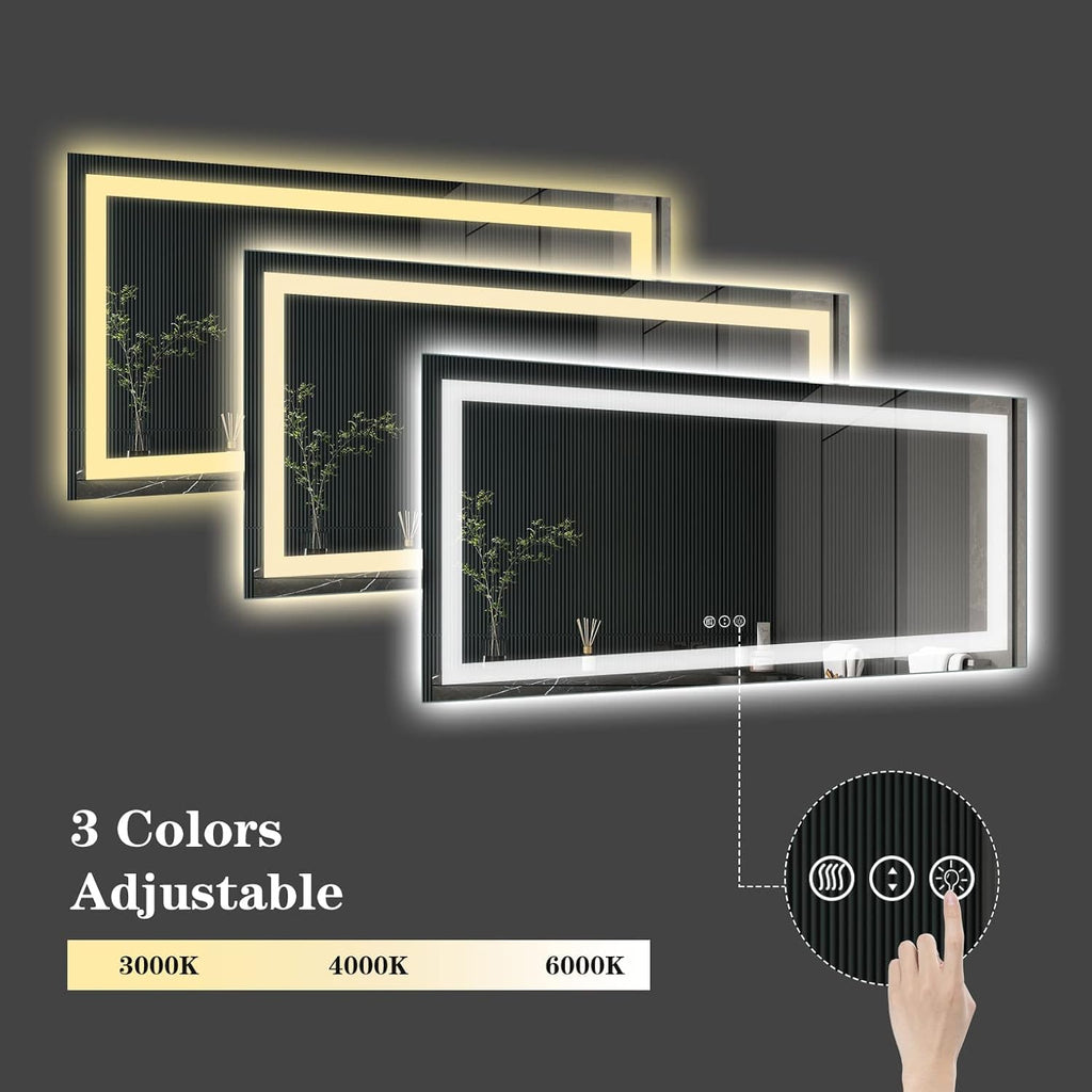 Amorho LED Bathroom Mirror, 55" X30" Front Light and Backlit Vanity Mirror, Dimmable Bathroom Mirrors for Wall, Anti-Fog, Memory, 3 Colors, Double LED Lights, Shatter-Proof, ETL Listed