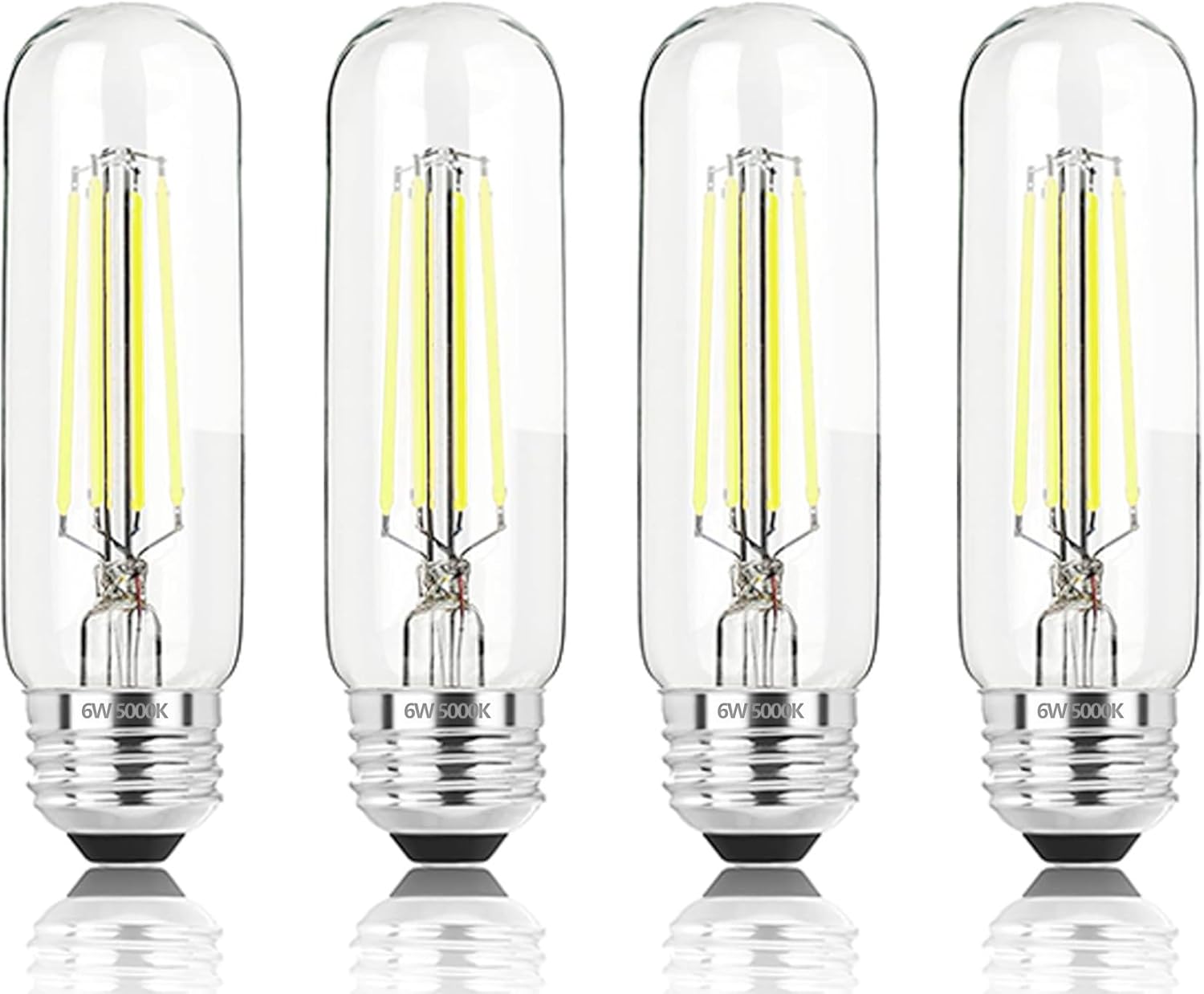 5 Inch Edison Bulb, 5000K Daylight White E26 Led Bulb 6W Dimmable, 800LM T10 T9 Clear Glass Tubular Light Bulbs, AC 120V Equal 80 Watt Bulbs for Chandelier Pendant Wall Light - 4Pack