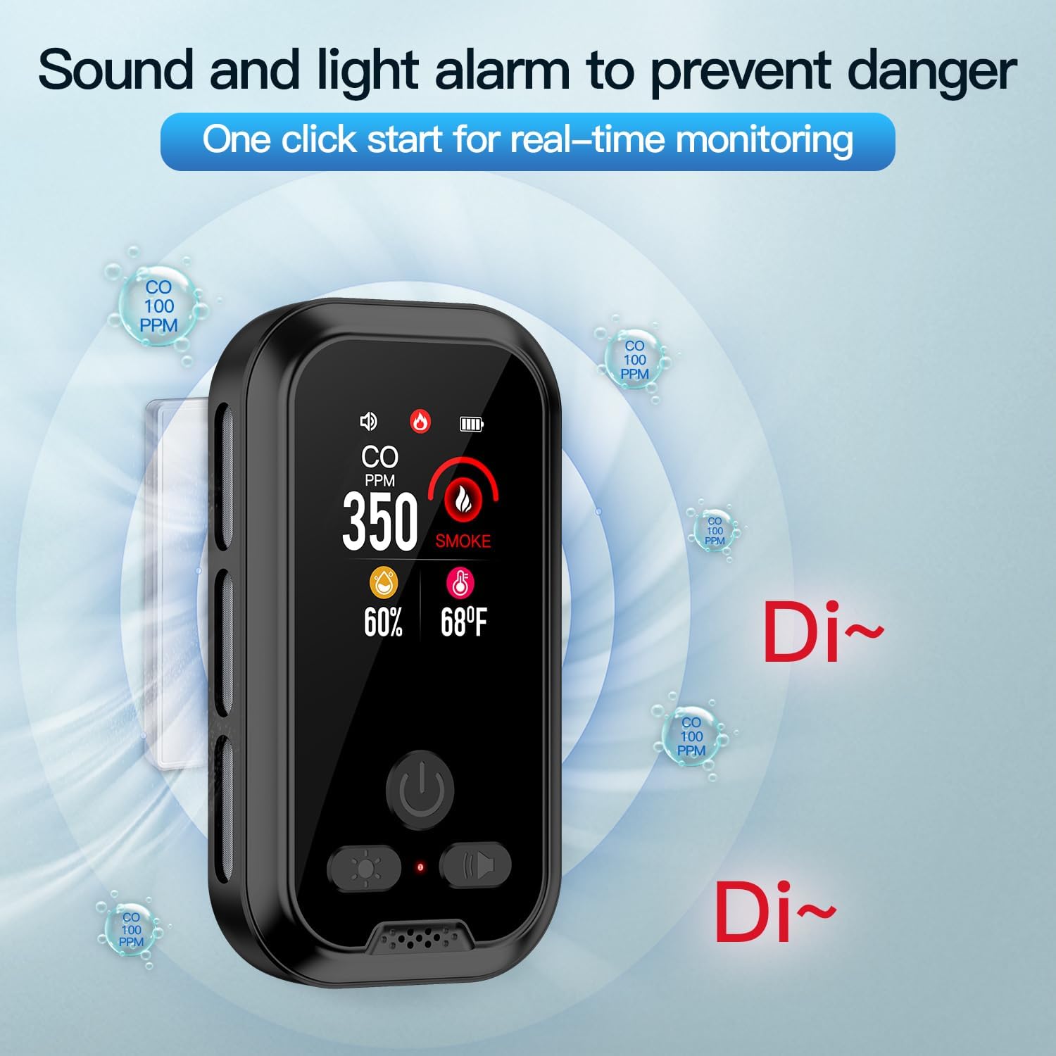 4IN1 Plug in Smoke & Carbon Monoxide Detector Combination Builti-in 2000 mAh Backup Battery HD Screen [Smoke CO Temp Humidity Sensor] Alarm for Home Travel Hotel Indoor (Black)
