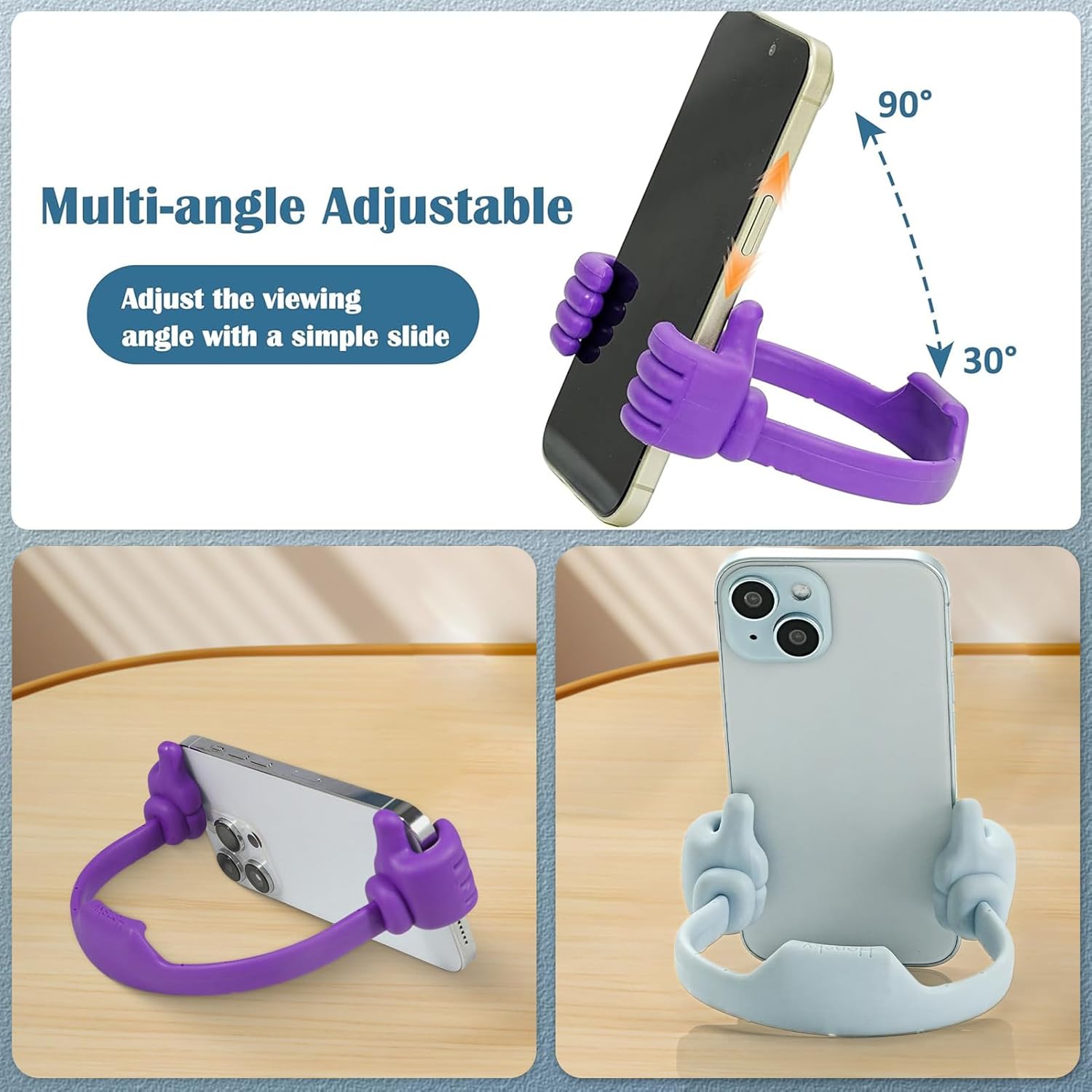 Honsky Cell Phone Stand Holder 2-Pack,Thumbs Up Lazy Phone Stand,Universal Adjustable Flexible Dock for All Phones & Tablets,Cute Stocking Stuffer Gift for Teen Girls,Flag Blue/Pink