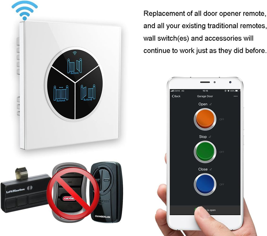 Wireless Garage Door Opener Remote WiFi Switch Universal Controlled by Smartphone for Automatic Gate Opener System (Without Door Sensor)