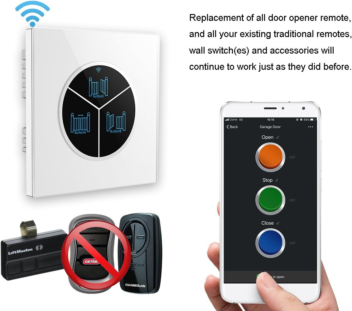 Wireless Garage Door Opener Remote WiFi Switch Universal Controlled by Smartphone for Automatic Gate Opener System (Without Door Sensor)