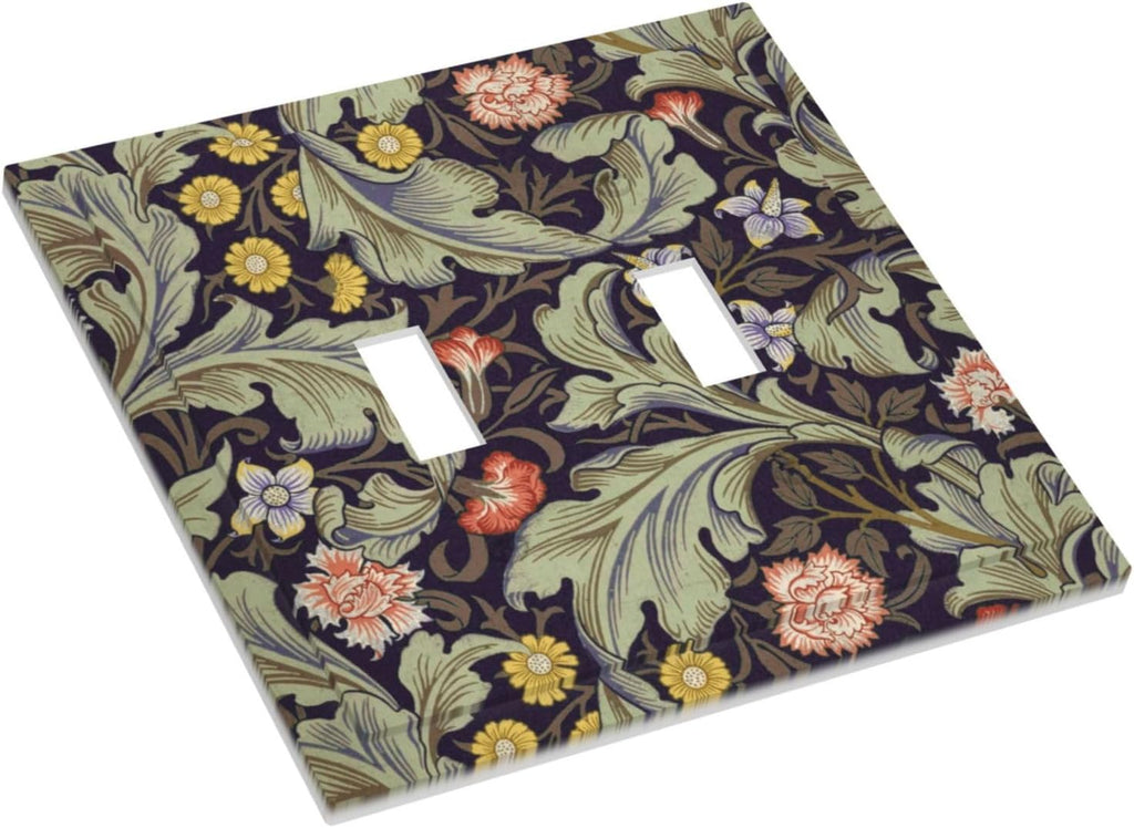 Boho William Morris Floral Green Leaves Flower Decorative Switch Plates 2 Gang Double Toggle Outlet Light Switch Cover Wall Plate Electrical Faceplate for Farmhouse Home Decor