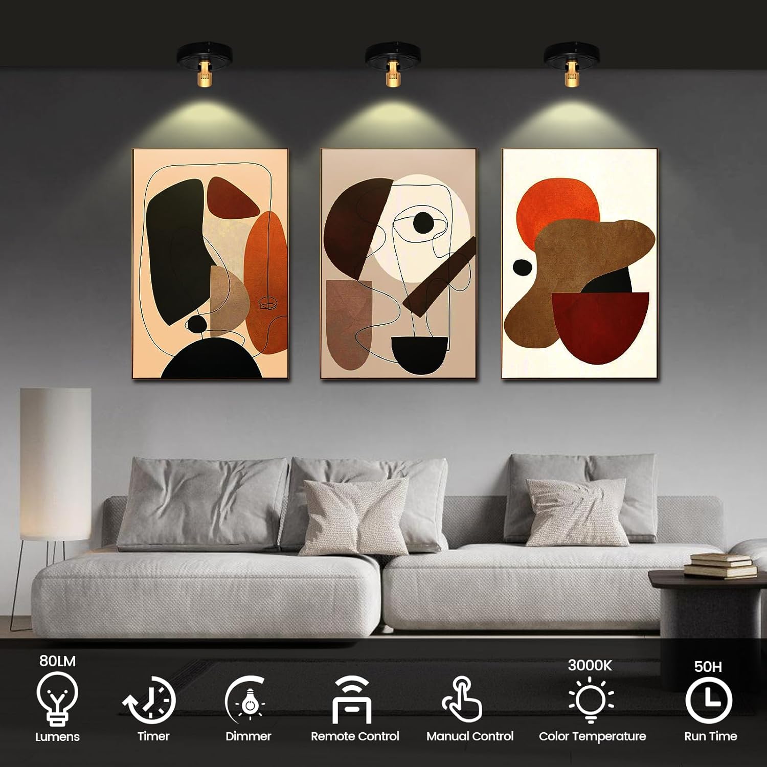 Wireless Spotlight Battery Operated, LED Picture Light, Accent Spot Light for Indoor Plant Tree, Puck Lights with Remote and Timer, Stick Display Uplighting for Painting Dartboard Wall Decor Art Photo
