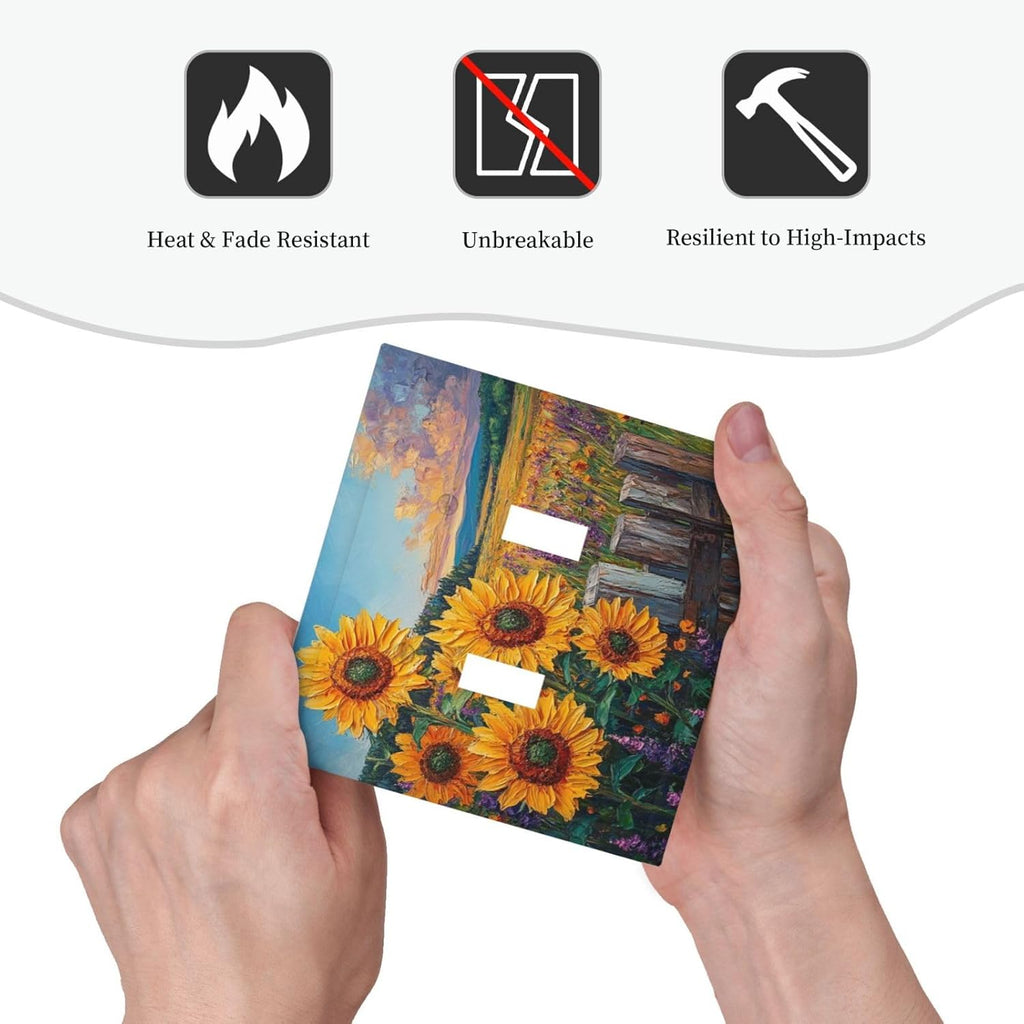 Decorative Light Switch Cover Plate Rustic Wilderness Sunflower Lavender Muzha Oil Painting 2 Gang Wall Plate Oversized Double Toggle Two Switch Wall Cover Plate Faceplate