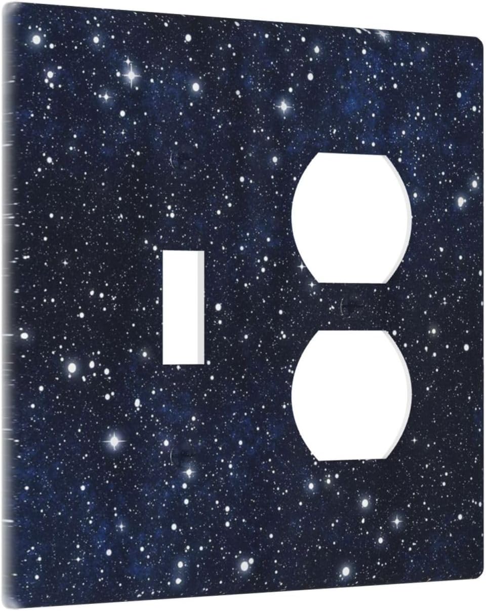 Decorative Outlet Covers Blue Galaxy Universe Space Stars 2 Gang Wall Plate Cover Single Toggle Duplex Combo Two Switch Light Switch Cover Plate Jumbo Dual GFCI Faceplate