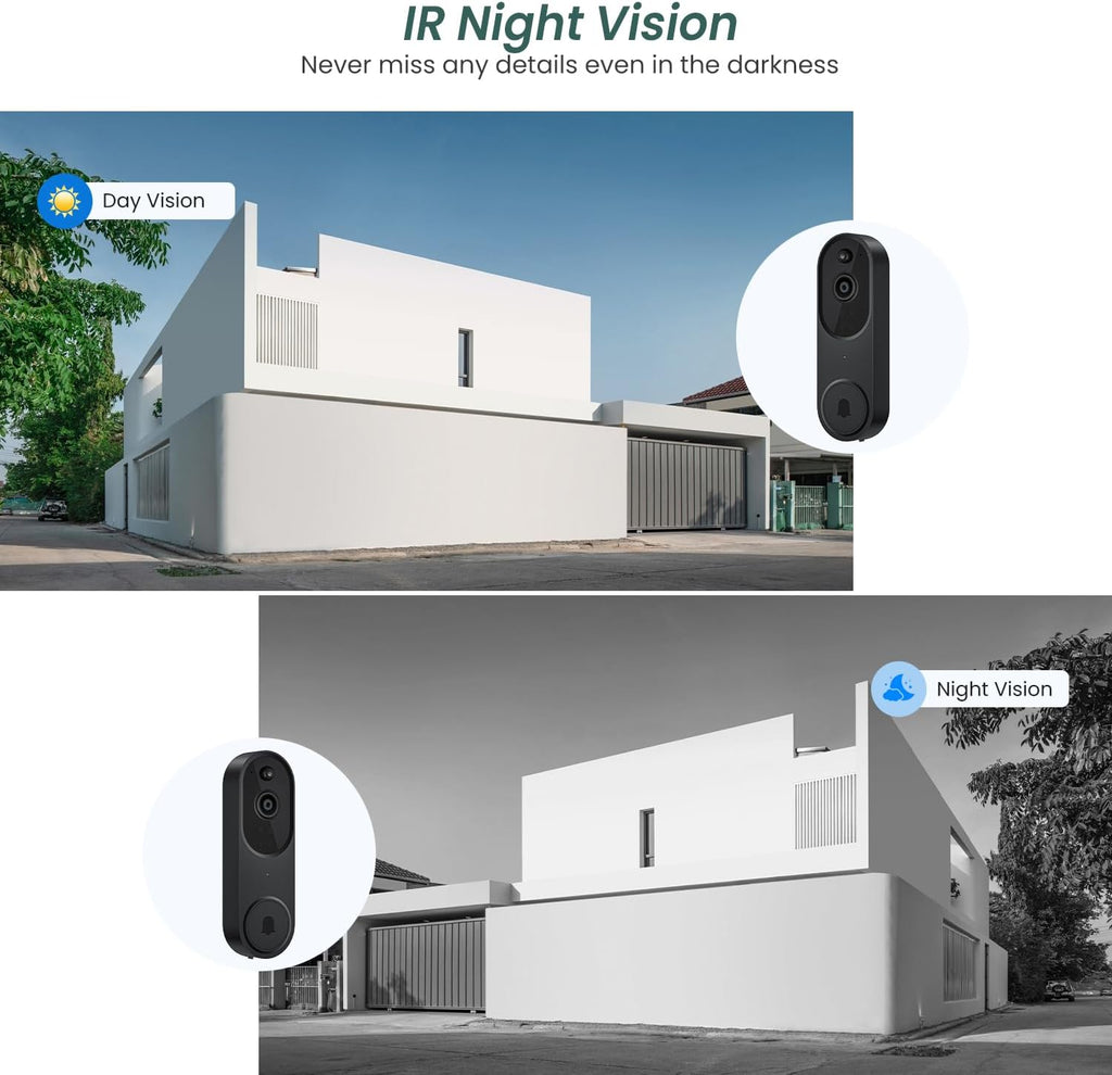 1080p Video Doorbell Camera Wireless with Chime, AI Human Detection, 2-Way Audio, FHD Live View, Wire-Free, Night Vision, Cloud Storage, Battery Powered, Indoor Outdoor Surveillance (Black)