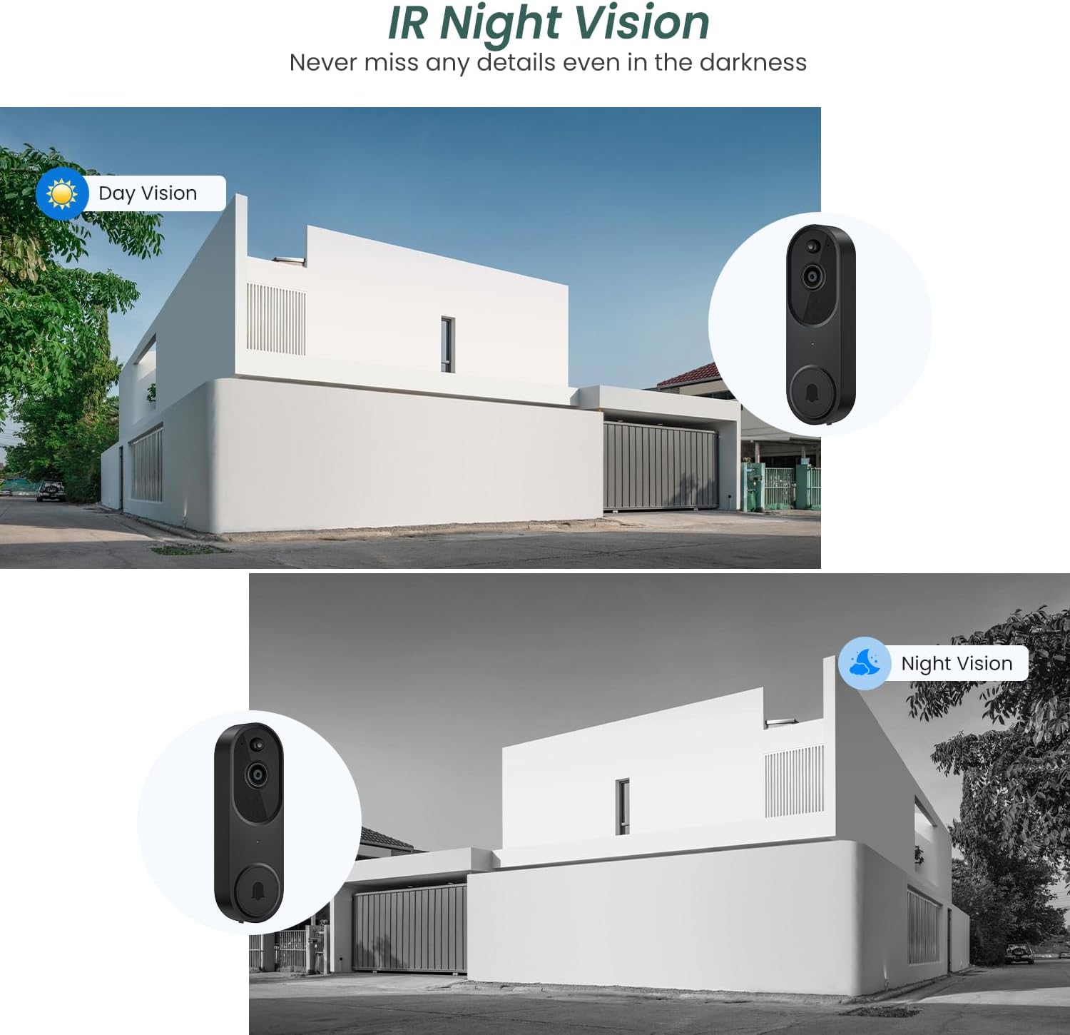 1080p Video Doorbell Camera Wireless with Chime, AI Human Detection, 2-Way Audio, FHD Live View, Wire-Free, Night Vision, Cloud Storage, Battery Powered, Indoor Outdoor Surveillance (Black)