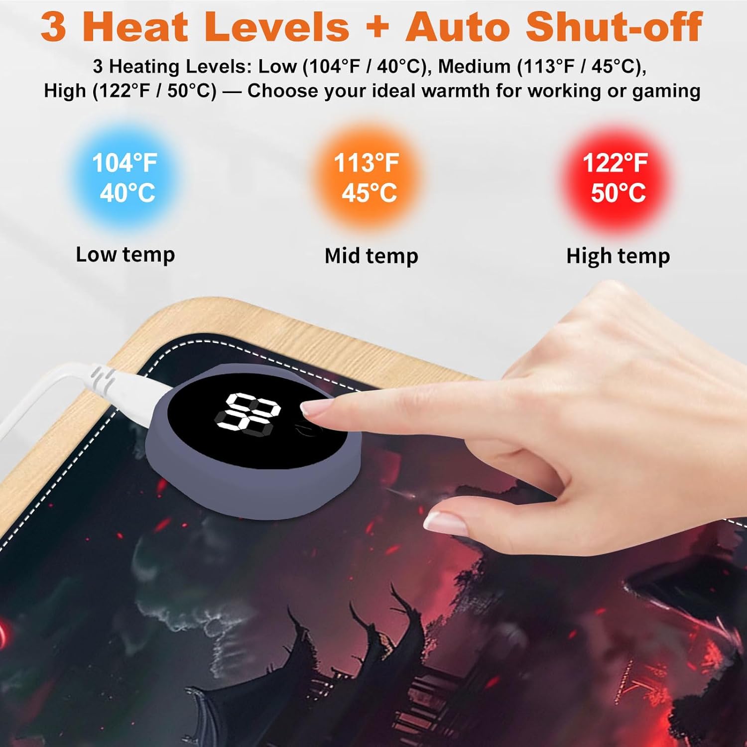 Small Heated Desk Pad 23.6" x 14.2" – Compact Electric Mouse Pad with 3 Heating Levels, Auto Shut-Off, Waterproof PU Surface, Plug-in Warmer for Office or Home Use, Bloody Moonlight