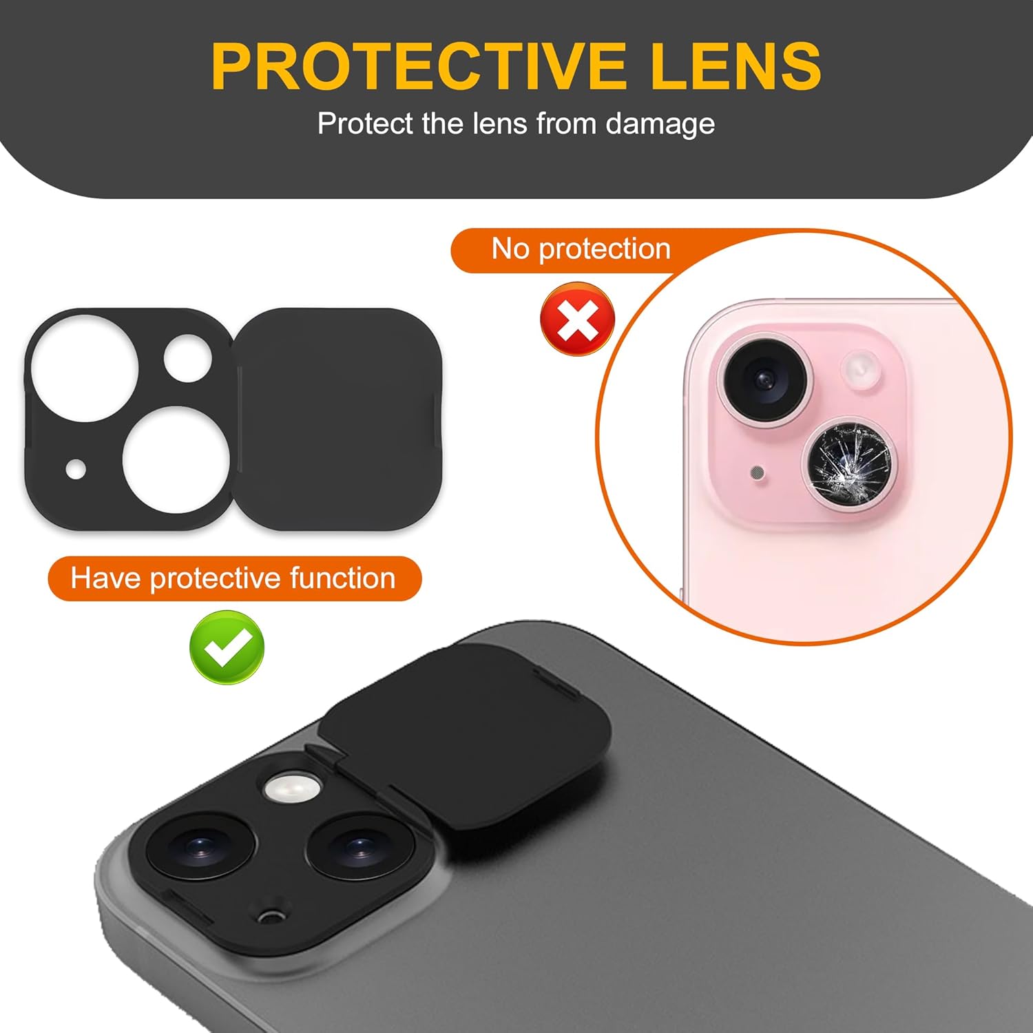 3 Pack Privacy Cover Compatible for iPhone 15/iPhone 15 Plus with 2 Front Camera Privacy Cover, Anti-Spy Camera Cover, Easy-Adhesive Design, Safeguard on iPhone 15/15 Plus.Black